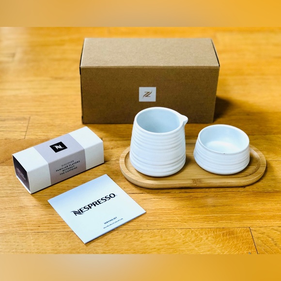 Nespresso Kitchen Nespresso Serving Set Bamboo Tray Sugar Bowl Milk
